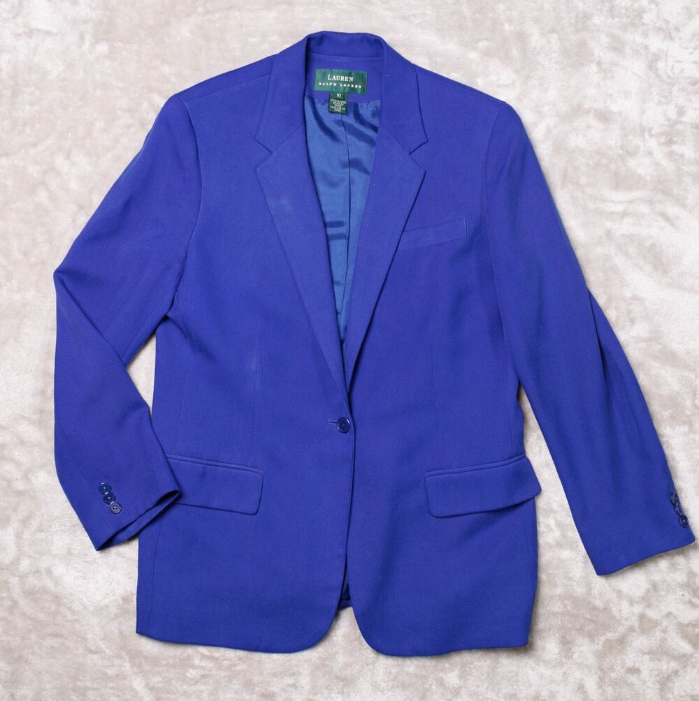 Ralph Lauren Blue 100% Silk Jacket Blazer Womens Size 10